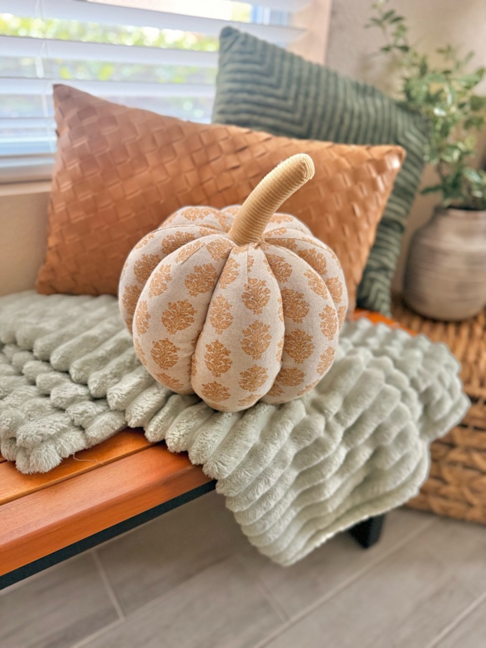 Threshold Fabric Decorative Pumpkin in Cream and Tan